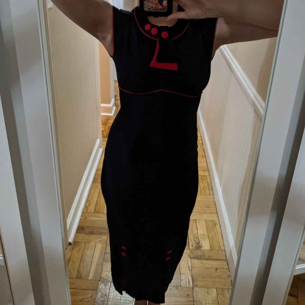 Black/red vintage reproduction wiggle dress  - M - Picture 2 of 4